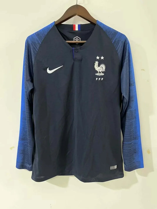2018 Retro Long Sleeve France Home Football Shirt